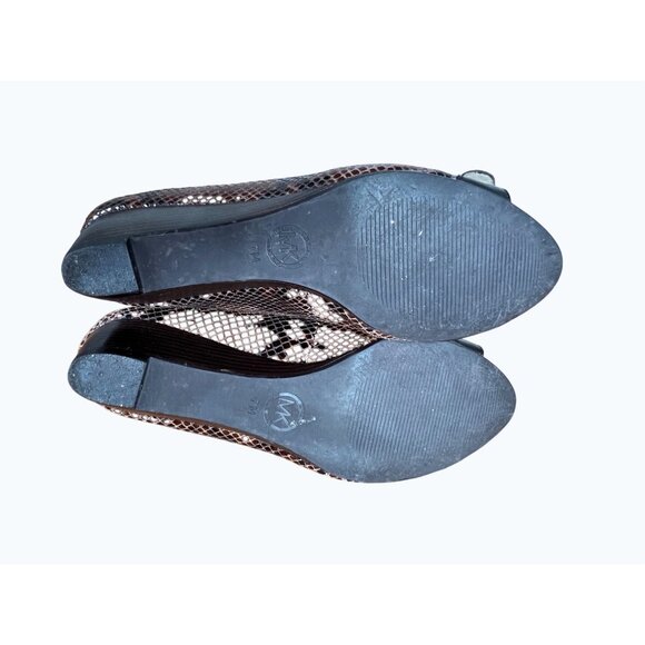 Michael Kors Brown Snakeskin Pattern Leather Flats With Black Buckle Accents 7M - Picture 5 of 10